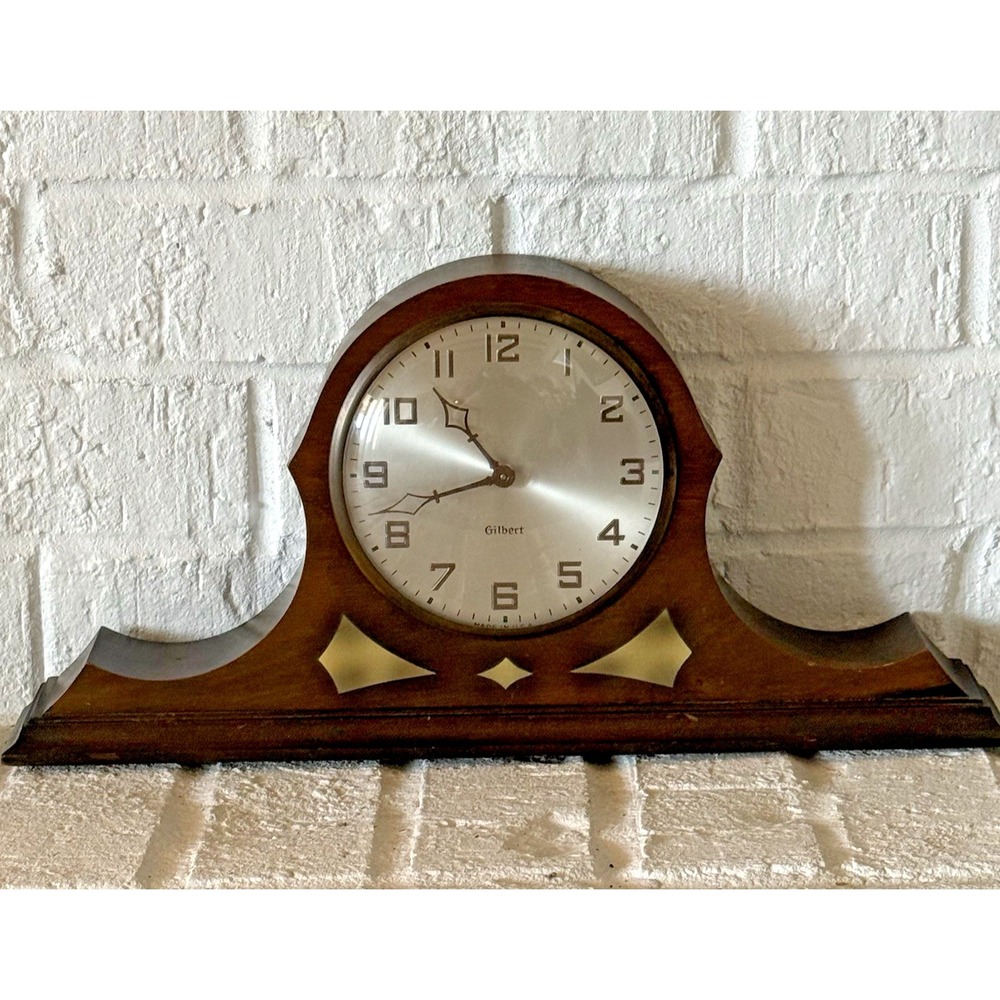 Gilbert Tambour Wooden Mantel Clock Vintage Wind Up Working but Needs Service